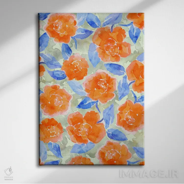 تابلو دکوراتیو شکوفه های صدتومانی خانه روستایی نارنجی اثر ژاکلین مالدونادو - نمای روبهرو روی دیوار