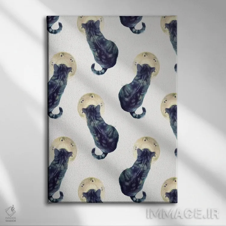 تابلو دکوراتیو بچه گربه و نعلبکی اثر ژاکلین مالدونادو - نمای روبهرو روی دیوار