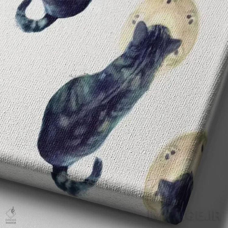 تابلو دکوراتیو بچه گربه و نعلبکی اثر ژاکلین مالدونادو - نمای نزدیک بافت بوم