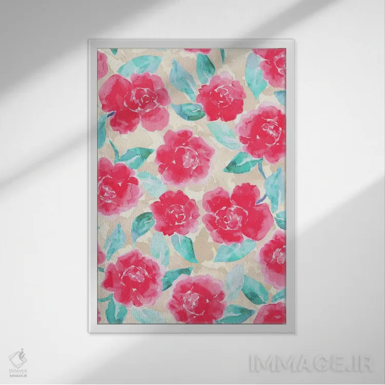 تابلو مدرن شکوفه های صدتومانی خانه روستایی صورتی اثر ژاکلین مالدونادو - نمای قابدار سفید