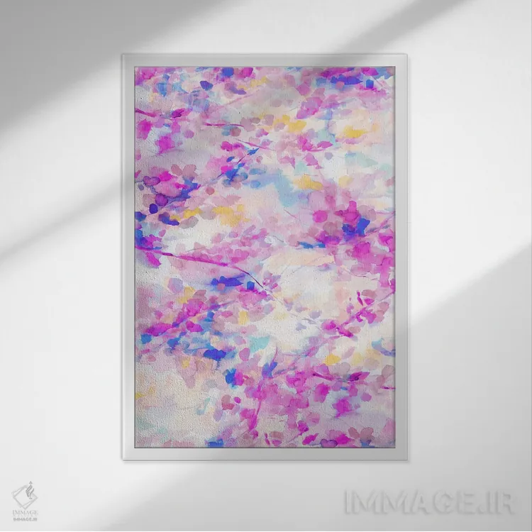 تابلو انتزاعی سایه بان سرخابی اثر ژاکلین مالدونادو - نمای قابدار سفید