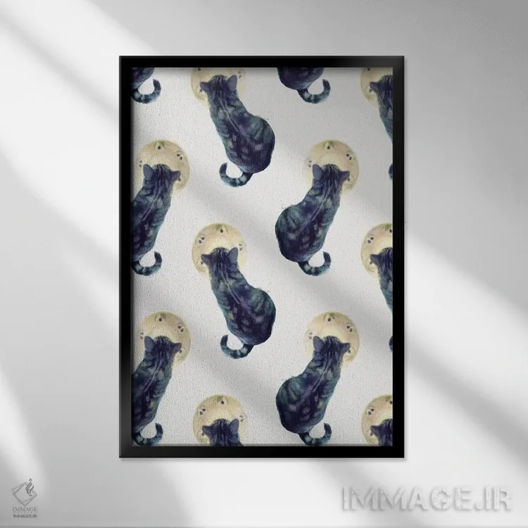 تابلو دکوراتیو بچه گربه و نعلبکی اثر ژاکلین مالدونادو - نمای قابدار مشکی