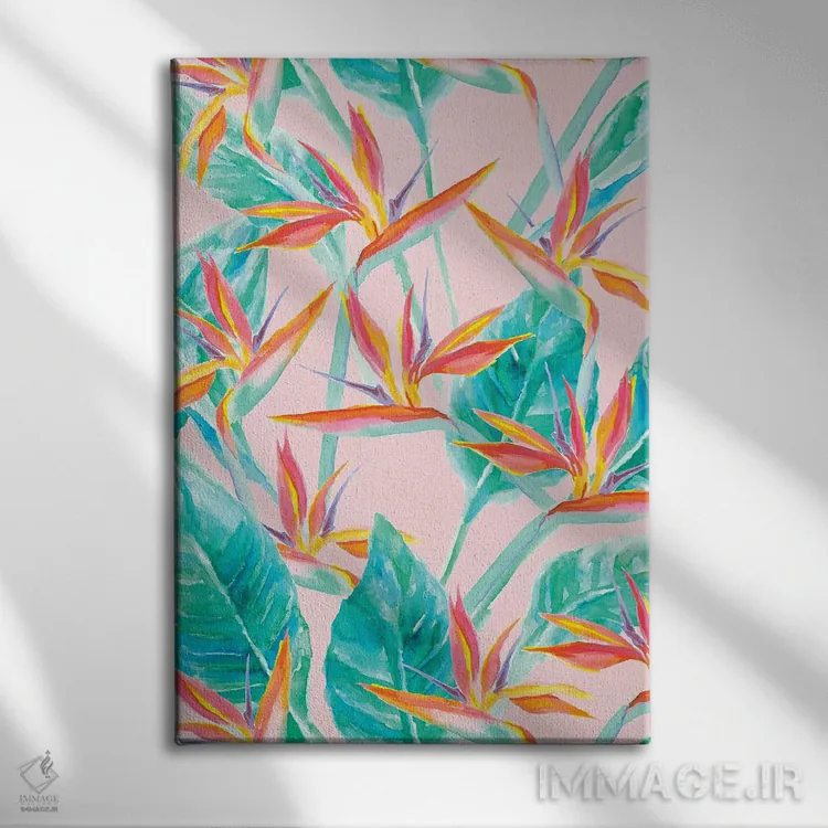 تابلو انتزاعی پرندگان بهشتی اثر ژاکلین مالدونادو - نمای روبهرو روی دیوار