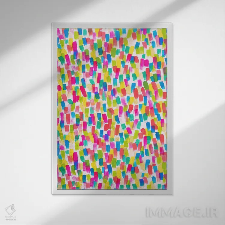 تابلو انتزاعی شادی رنگ ها اثر ژاکلین مالدونادو - نمای قابدار سفید