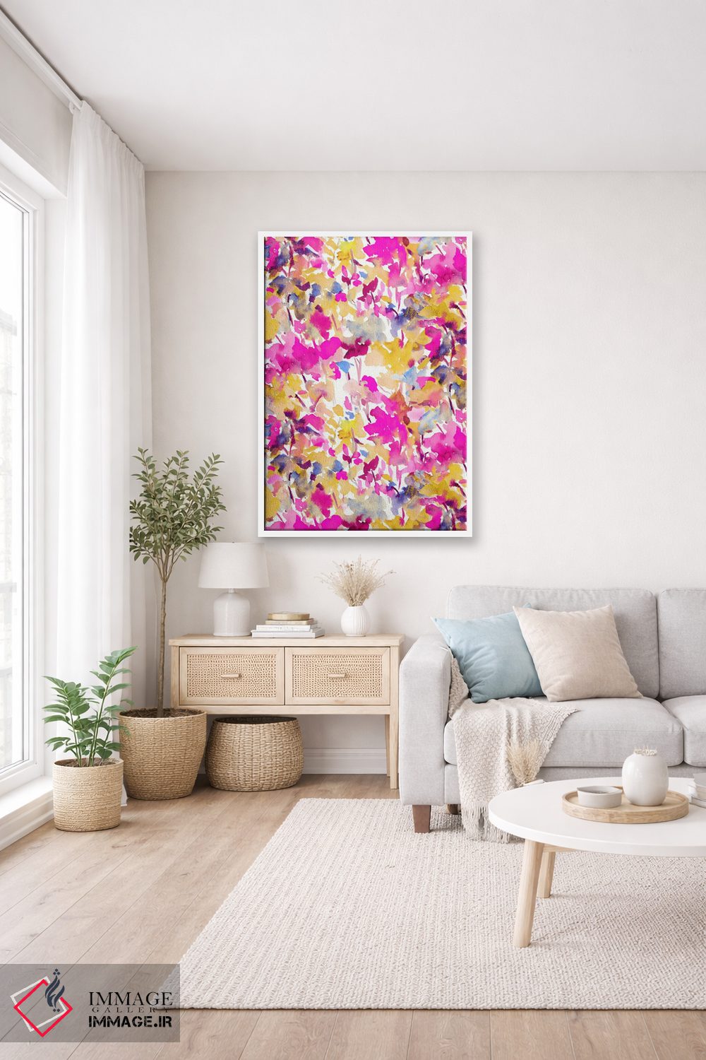 تابلو انتزاعی رنگ محلی صورتی زرد اثر ژاکلین مالدونادو - D2W
