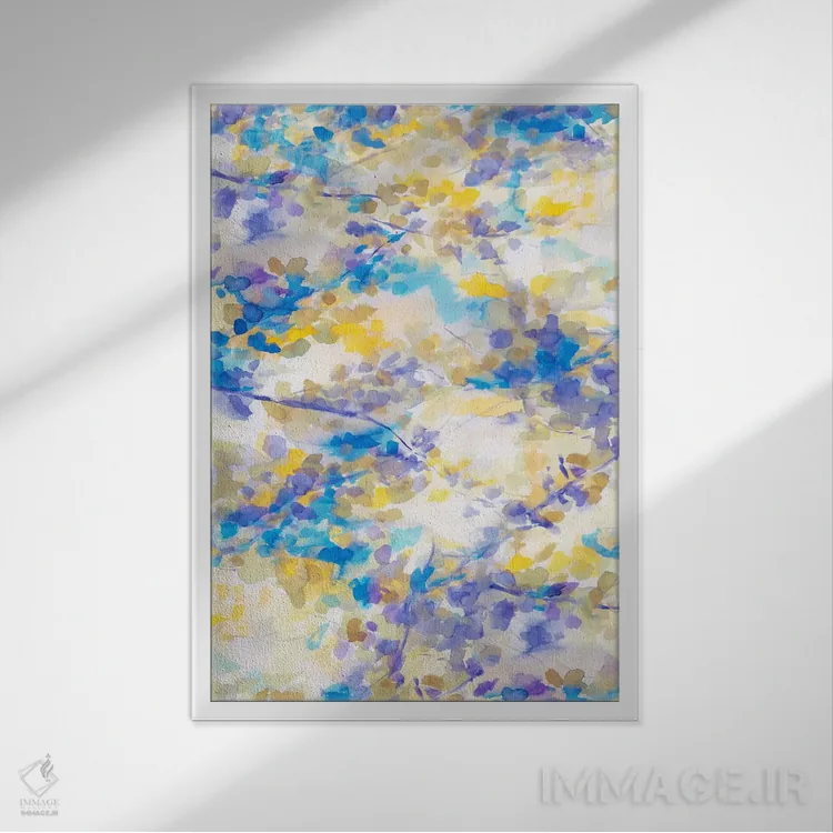 تابلو انتزاعی سایه بان آبی اثر ژاکلین مالدونادو - نمای قابدار سفید