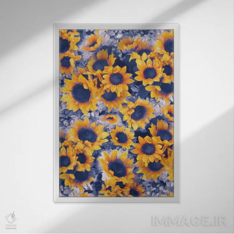 تابلو دکوراتیو گل های آفتابگردان آبی اثر ژاکلین مالدونادو - نمای قابدار سفید