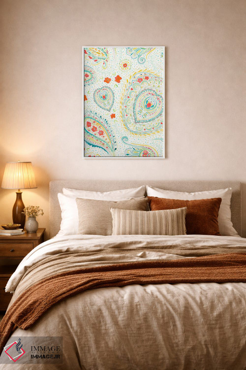 تابلو مدرن نقش بته جقه آبرنگی سبزآبی اثر ژاکلین مالدونادو - D5W