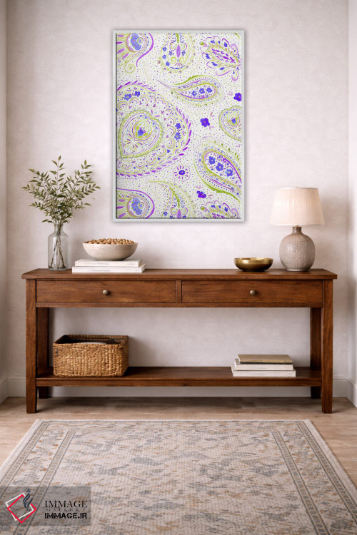 تابلو مدرن نقش بته جقه آبرنگی بنفش اثر ژاکلین مالدونادو - D2W