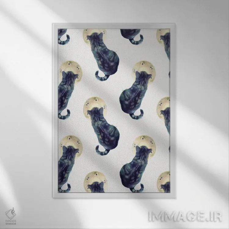 تابلو دکوراتیو بچه گربه و نعلبکی اثر ژاکلین مالدونادو - نمای قابدار سفید