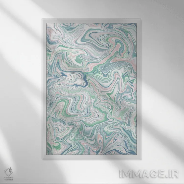 تابلو انتزاعی افسون عشق با طرح مرمرین سبز، آبی، صورتی اثر ژاکلین مالدونادو - نمای قابدار سفید
