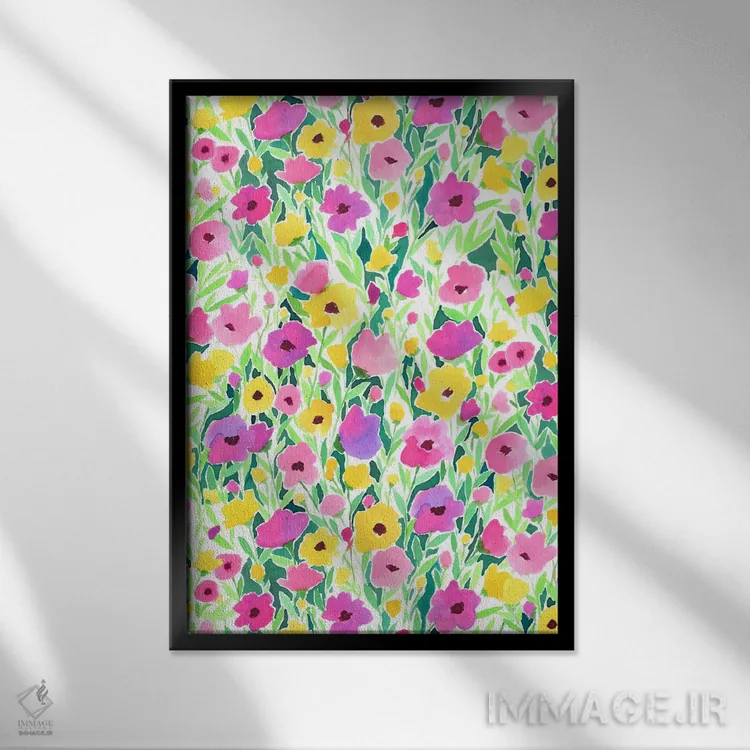 تابلو دکوراتیو طرح مزرعه گل اثر ژاکلین مالدونادو - نمای قابدار مشکی