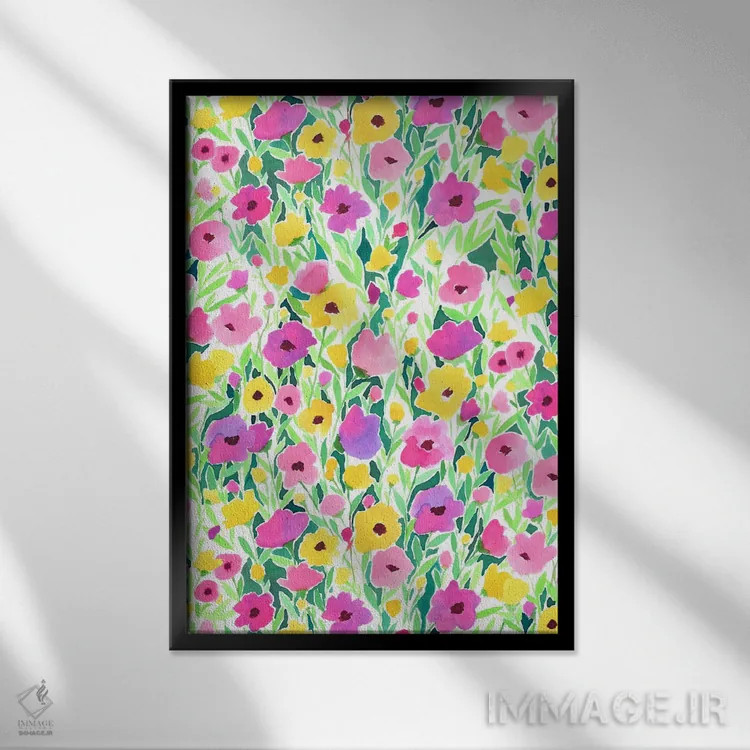 تابلو دکوراتیو طرح مزرعه گل اثر ژاکلین مالدونادو - نمای قابدار مشکی