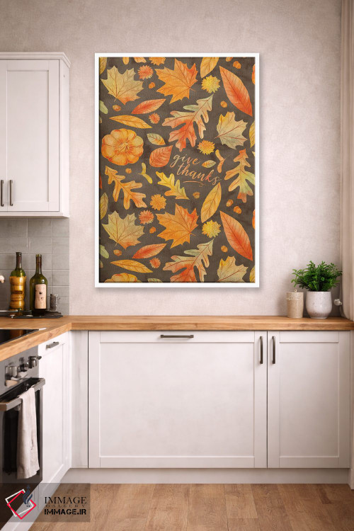 تابلو دکوراتیو شکرگزاری با برگ های پاییزی قهوه ای به سبک آبرنگ اثر ژاکلین مالدونادو - D3W