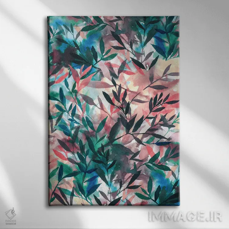 تابلو انتزاعی تغییرات مرجانی اثر ژاکلین مالدونادو - نمای روبهرو روی دیوار