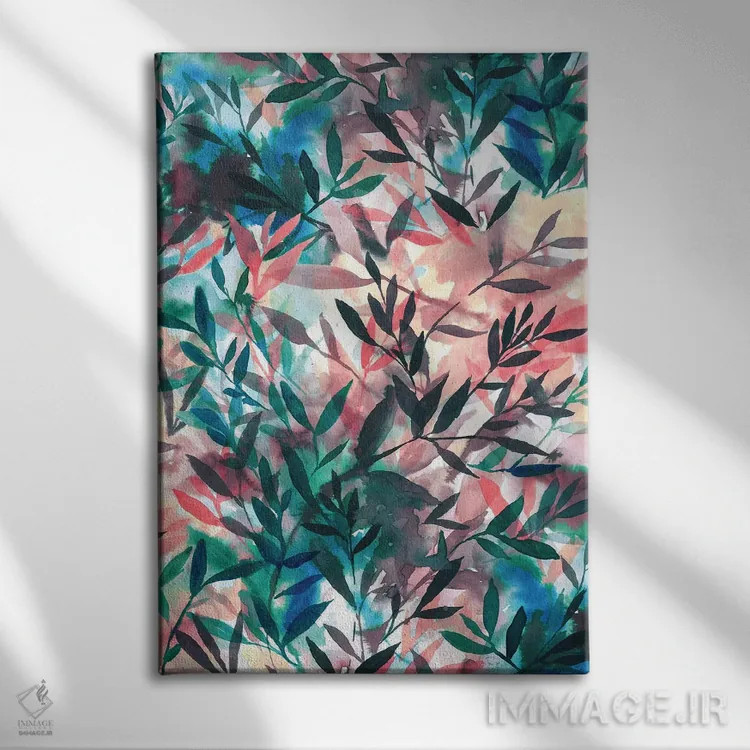تابلو انتزاعی تغییرات مرجانی اثر ژاکلین مالدونادو - نمای روبهرو روی دیوار