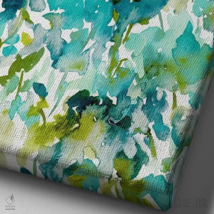 تابلو انتزاعی چاپ رنگ محلی سبزآبی اثر ژاکلین مالدونادو - نمای نزدیک بافت بوم