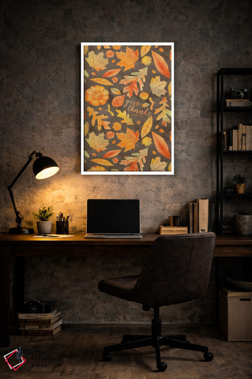 تابلو دکوراتیو شکرگزاری با برگ های پاییزی قهوه ای به سبک آبرنگ اثر ژاکلین مالدونادو - D5W