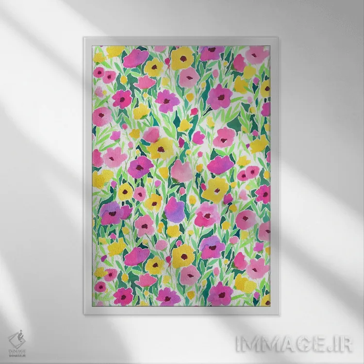 تابلو دکوراتیو طرح مزرعه گل اثر ژاکلین مالدونادو - نمای قابدار سفید