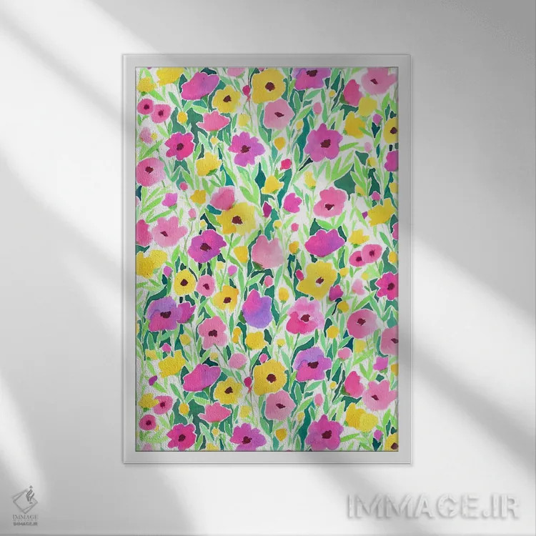 تابلو دکوراتیو طرح مزرعه گل اثر ژاکلین مالدونادو - نمای قابدار سفید