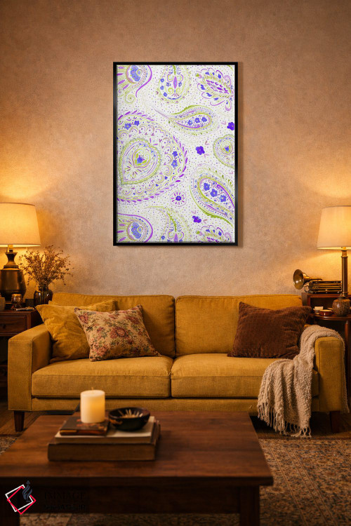 تابلو مدرن نقش بته جقه آبرنگی بنفش اثر ژاکلین مالدونادو - D5B