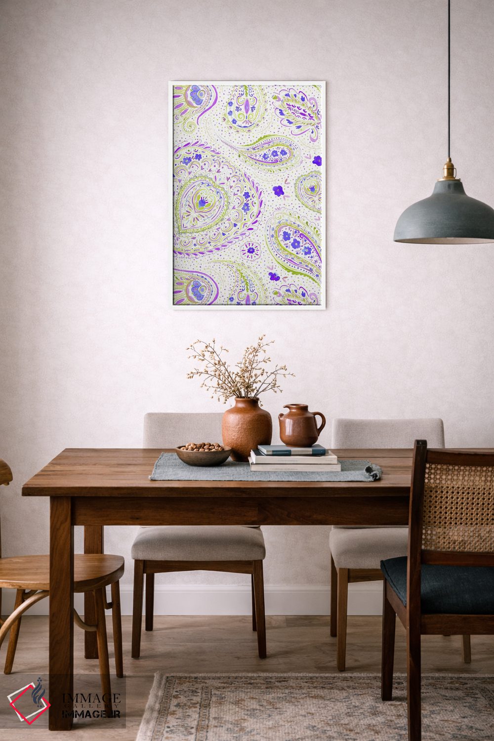 تابلو مدرن نقش بته جقه آبرنگی بنفش اثر ژاکلین مالدونادو - D6W