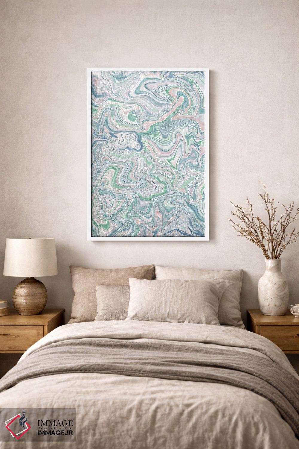 تابلو انتزاعی افسون عشق با طرح مرمرین سبز، آبی، صورتی اثر ژاکلین مالدونادو - D1W
