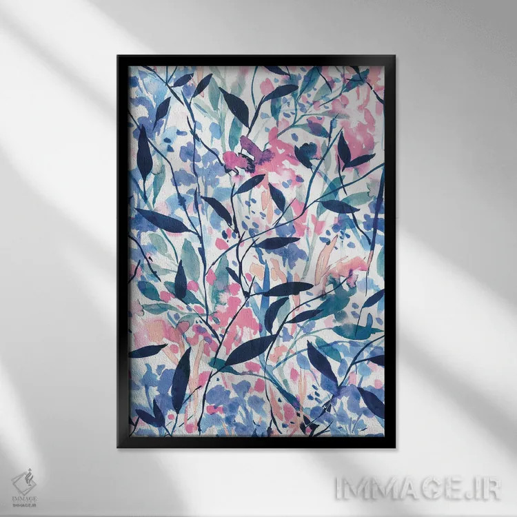 تابلو مدرن گل های وحشی آبی سرگردان اثر ژاکلین مالدونادو - نمای قابدار مشکی