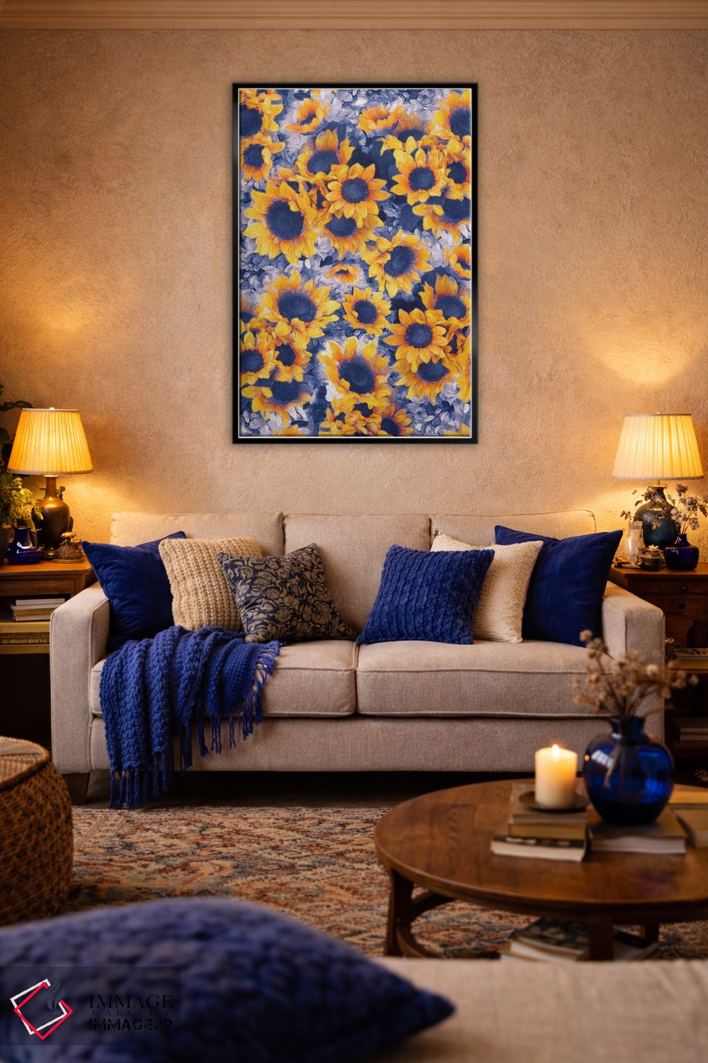 تابلو دکوراتیو گل های آفتابگردان آبی اثر ژاکلین مالدونادو - D4B