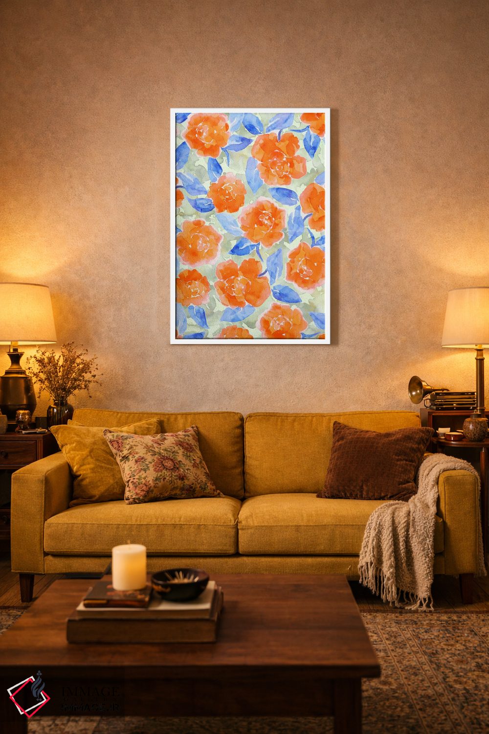 تابلو دکوراتیو شکوفه های صدتومانی خانه روستایی نارنجی اثر ژاکلین مالدونادو - D1W