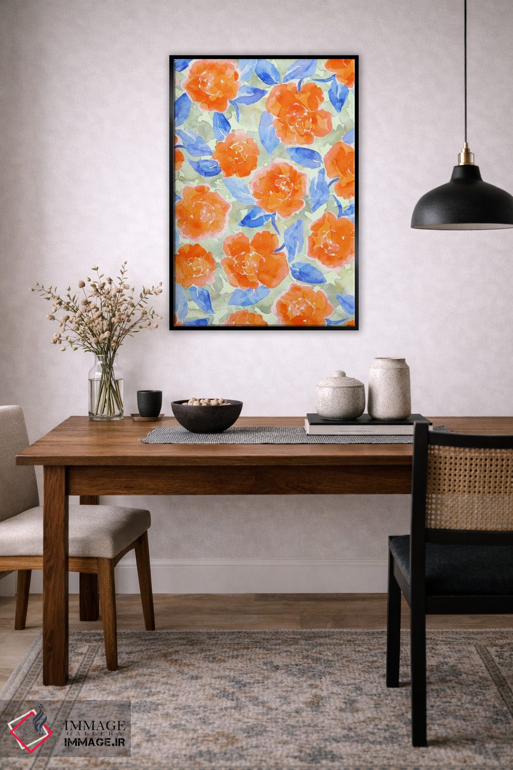 تابلو دکوراتیو شکوفه های صدتومانی خانه روستایی نارنجی اثر ژاکلین مالدونادو - D4B