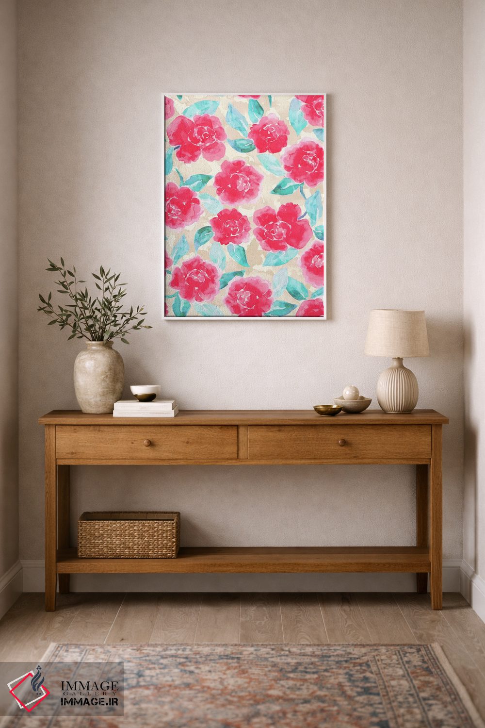 تابلو مدرن شکوفه های صدتومانی خانه روستایی صورتی اثر ژاکلین مالدونادو - D1W