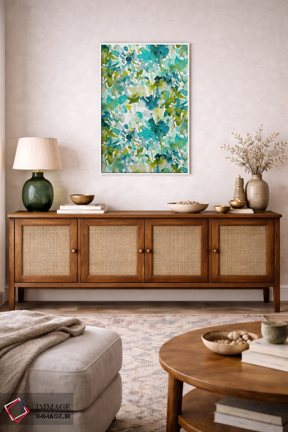 تابلو انتزاعی چاپ رنگ محلی سبزآبی اثر ژاکلین مالدونادو - D2W