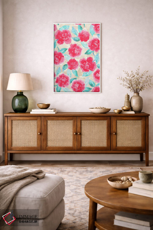 تابلو مدرن شکوفه های صدتومانی خانه روستایی صورتی اثر ژاکلین مالدونادو - D2W