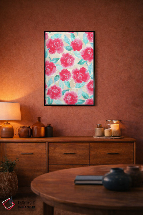 تابلو مدرن شکوفه های صدتومانی خانه روستایی صورتی اثر ژاکلین مالدونادو - D4B