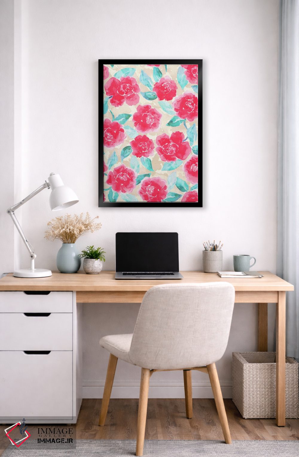 تابلو مدرن شکوفه های صدتومانی خانه روستایی صورتی اثر ژاکلین مالدونادو - D6B