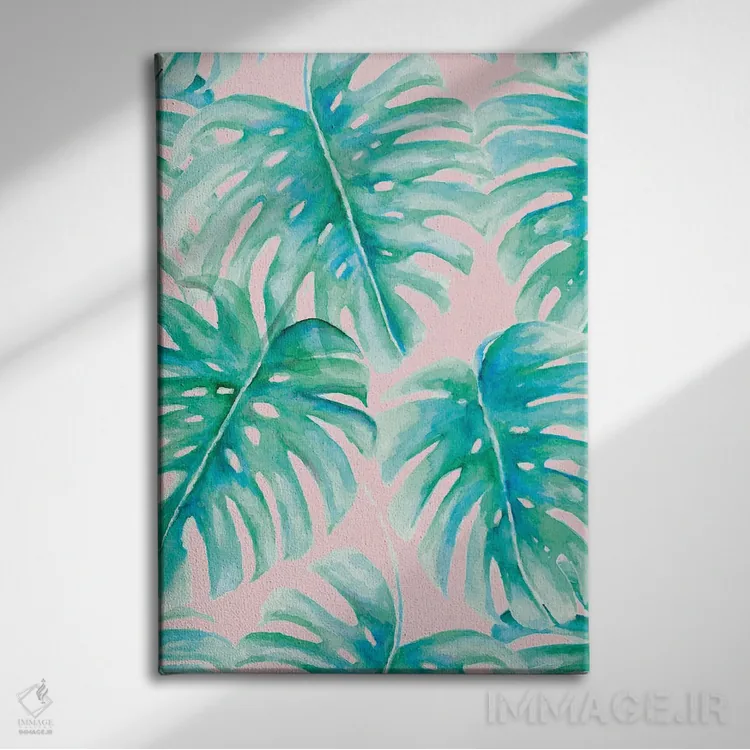 تابلو مدرن نخل های بهشتی صورتی کم رنگ اثر ژاکلین مالدونادو - نمای روبهرو روی دیوار