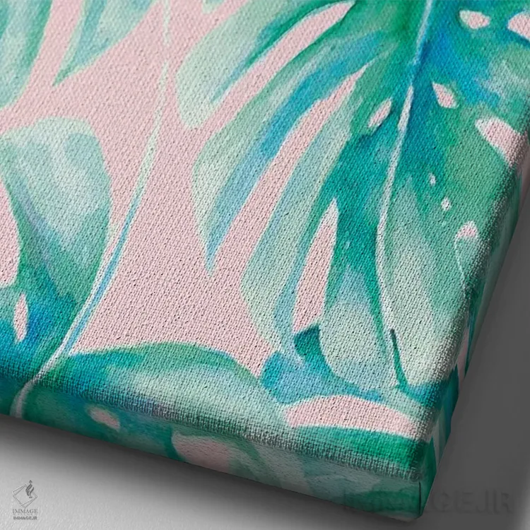 تابلو مدرن نخل های بهشتی صورتی کم رنگ اثر ژاکلین مالدونادو - نمای نزدیک بافت بوم