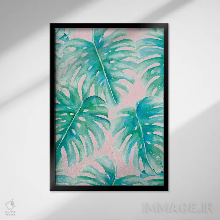 تابلو مدرن نخل های بهشتی صورتی کم رنگ اثر ژاکلین مالدونادو - نمای قابدار مشکی