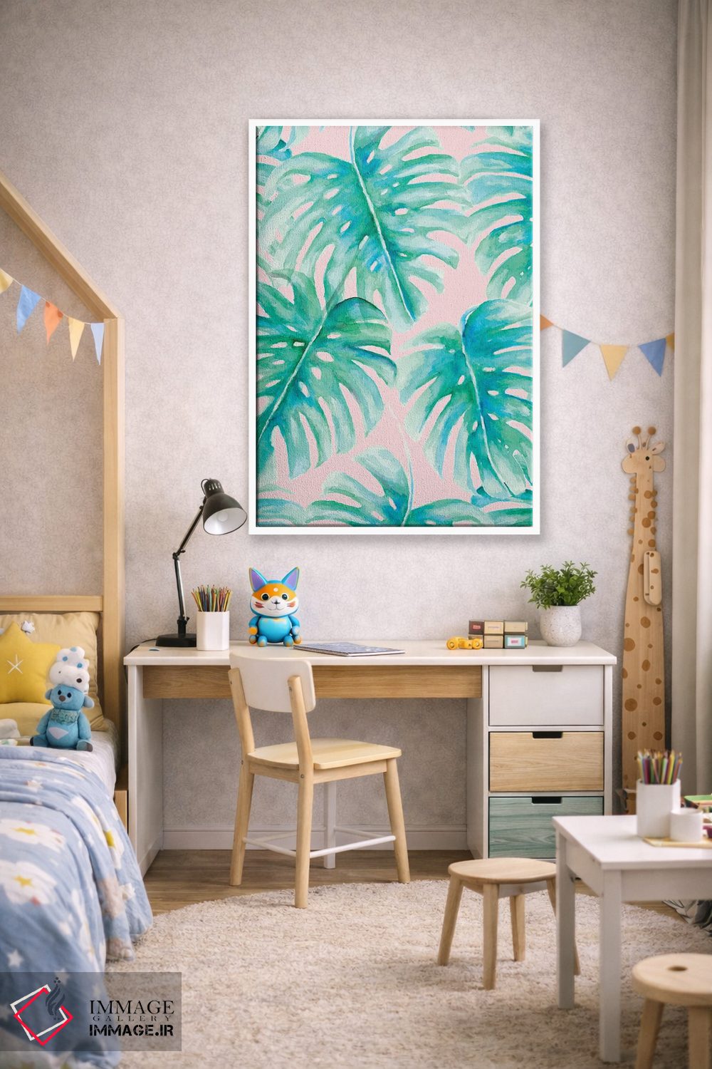 تابلو مدرن نخل های بهشتی صورتی کم رنگ اثر ژاکلین مالدونادو - D1W