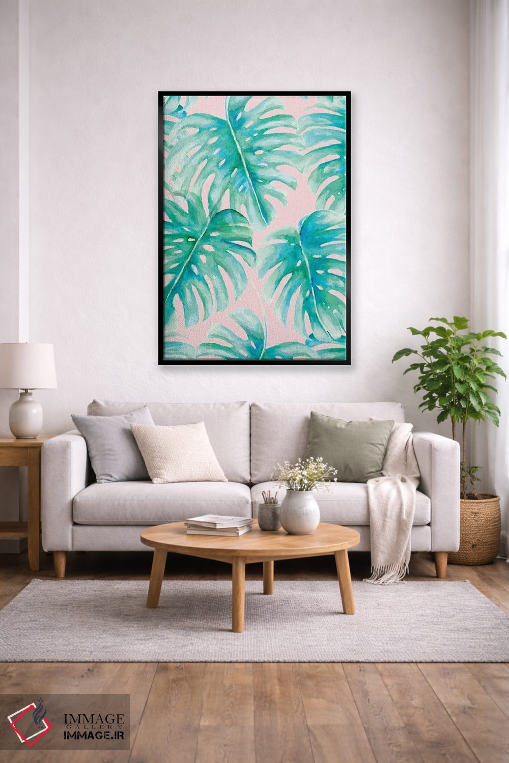 تابلو مدرن نخل های بهشتی صورتی کم رنگ اثر ژاکلین مالدونادو - D3B
