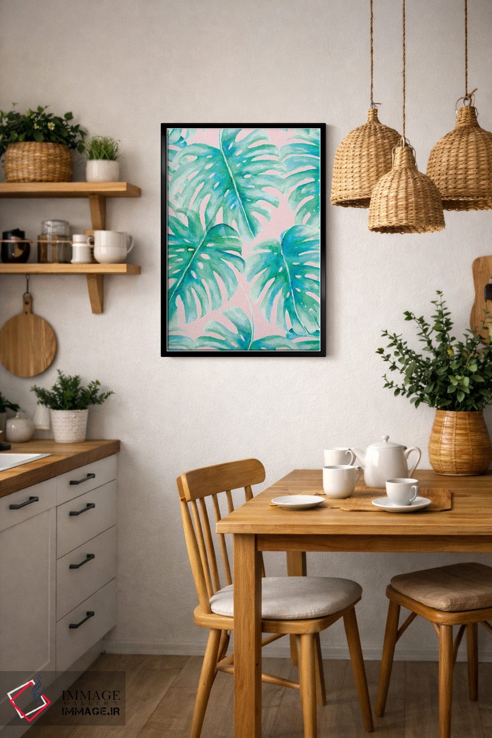 تابلو مدرن نخل های بهشتی صورتی کم رنگ اثر ژاکلین مالدونادو - D5B