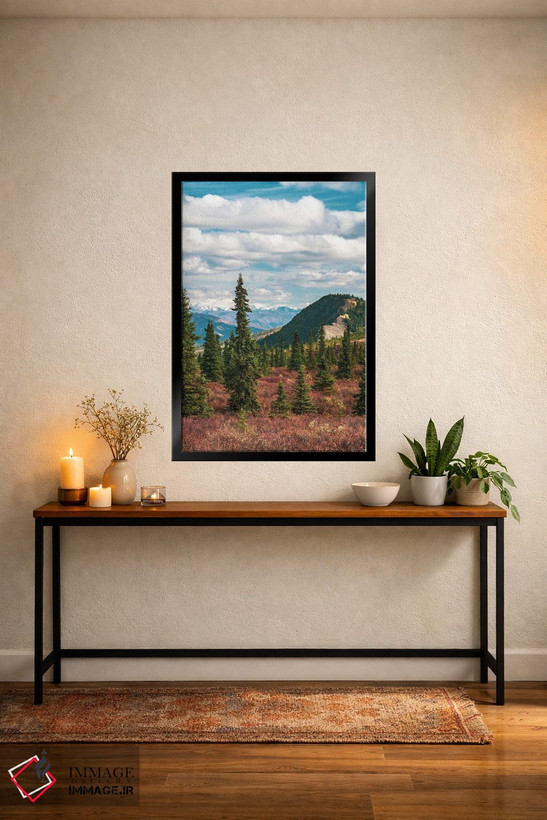تابلو دکوراتیو Denali National Park Fall Landscape With Pine Trees And Mounta… اثر جنت مویر - D5B