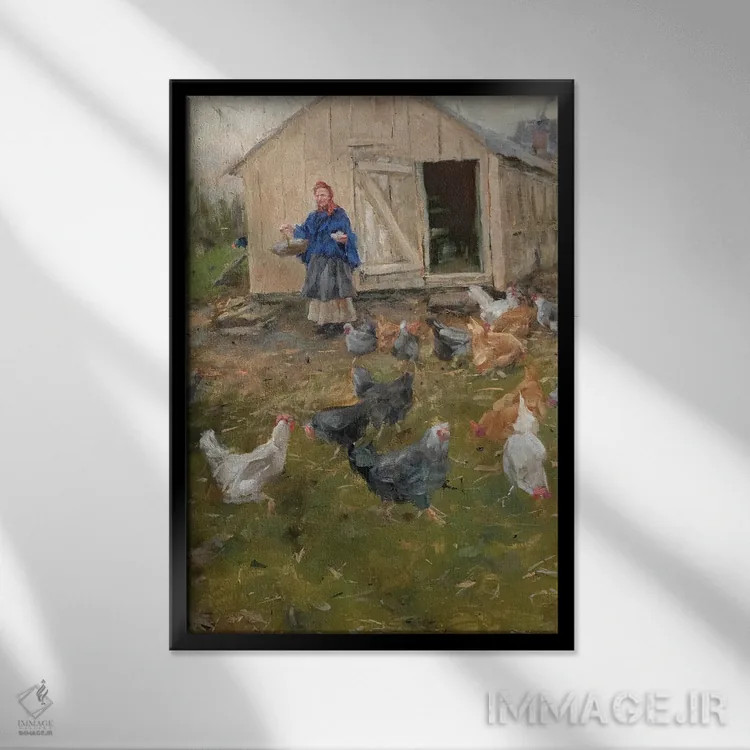 تابلو دکوراتیو برداشت تخم مرغ اثر جیمز سوآنسون - نمای قابدار مشکی