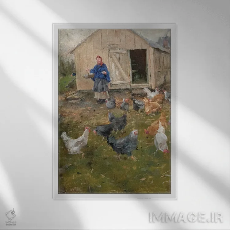 تابلو دکوراتیو برداشت تخم مرغ اثر جیمز سوآنسون - نمای قابدار سفید