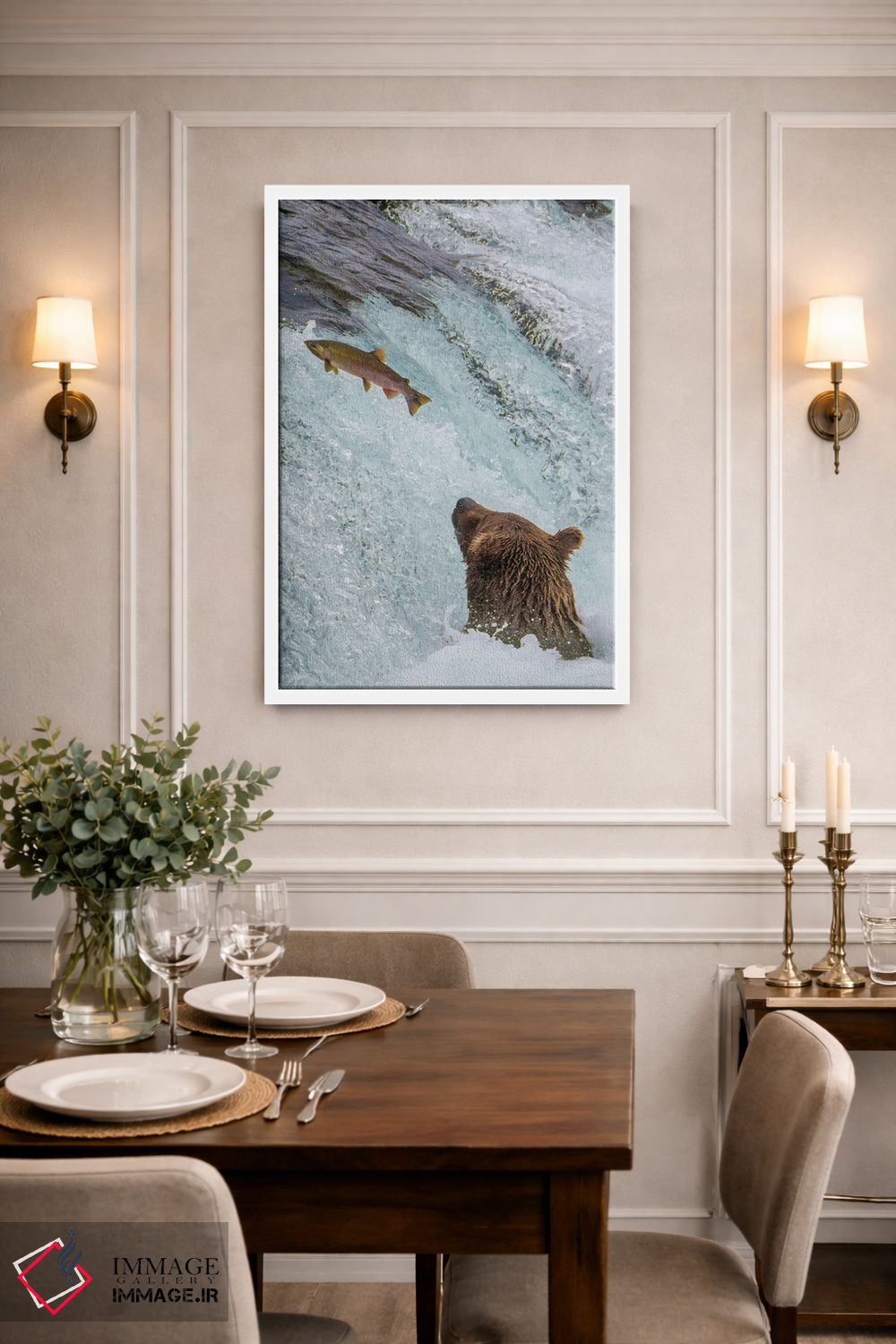 تابلو دکوراتیو Brooks Falls Grizzly Ear At The Base Of The Falls Watching A F… اثر جنت مویر - D1W