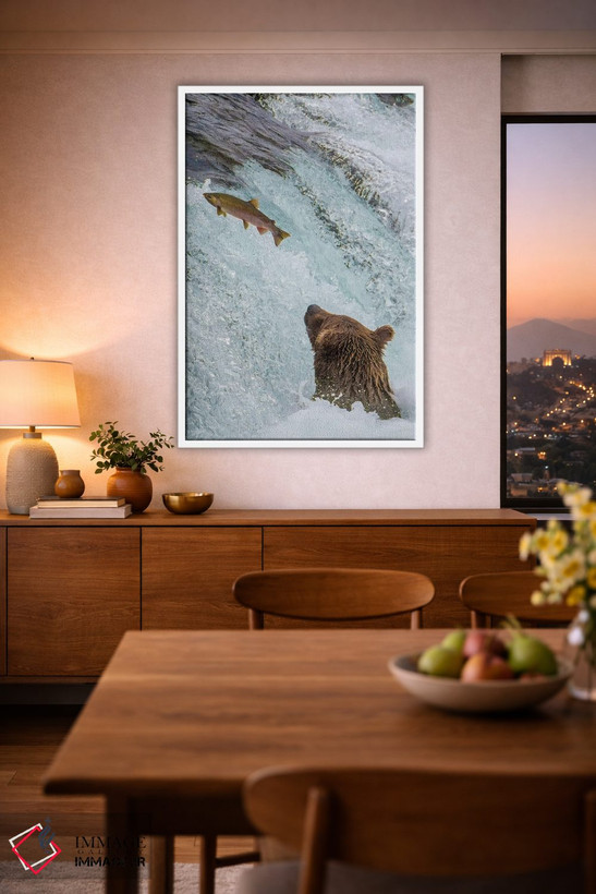 تابلو دکوراتیو Brooks Falls Grizzly Ear At The Base Of The Falls Watching A F… اثر جنت مویر - D2W