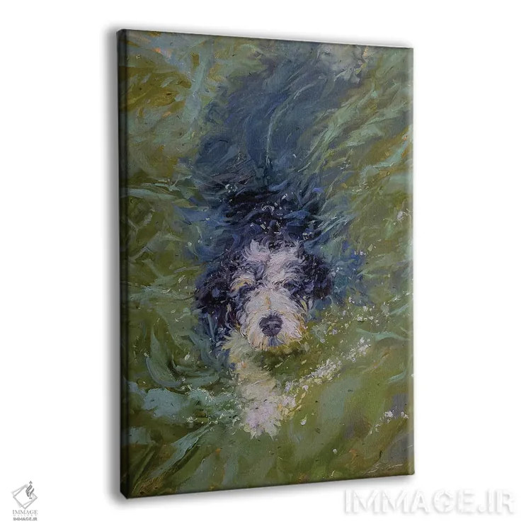 تابلو دکوراتیو سگ در آب سبز اثر جیمز سوآنسون - نمای پرسپکتیو محصول