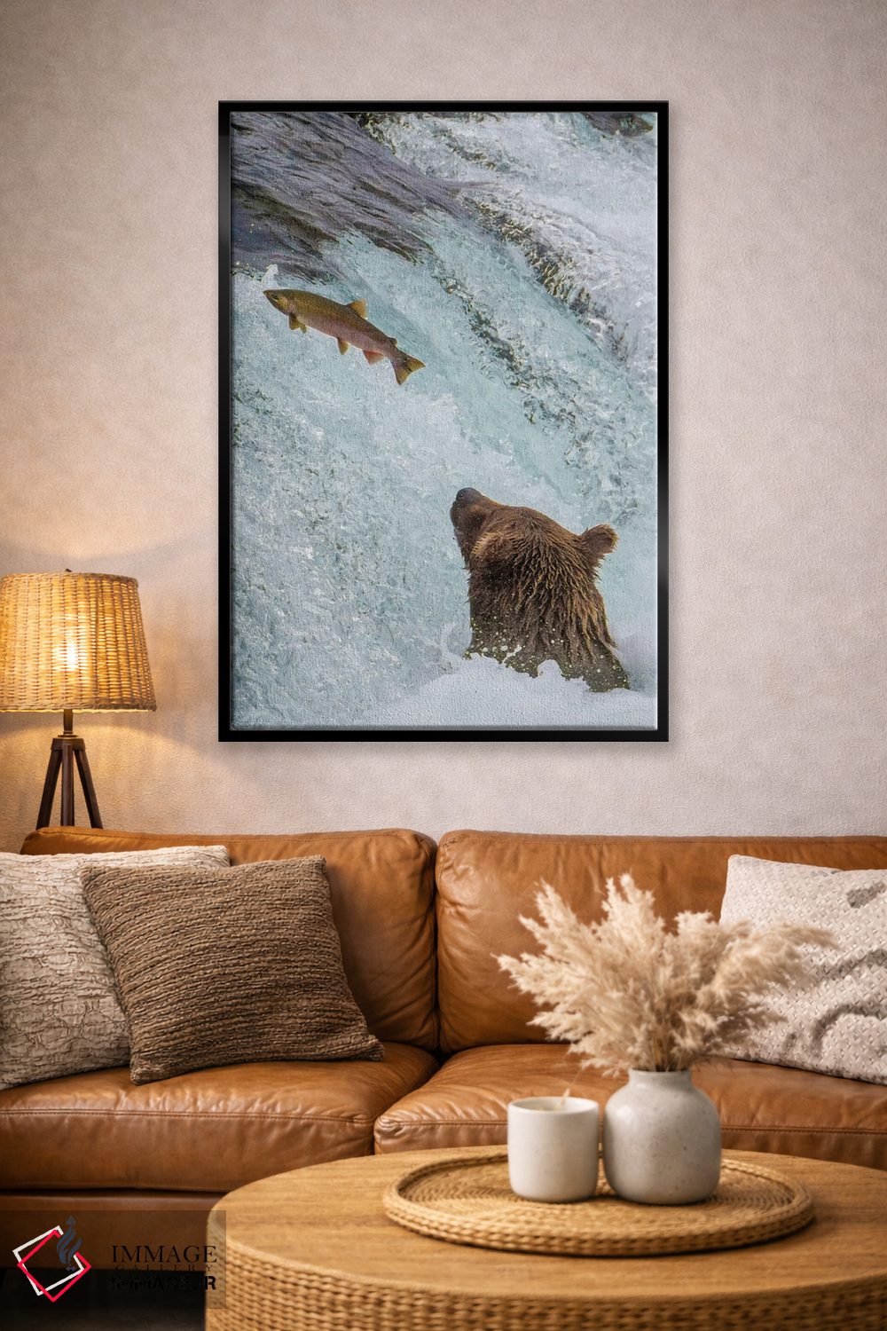 تابلو دکوراتیو Brooks Falls Grizzly Ear At The Base Of The Falls Watching A F… اثر جنت مویر - D4B