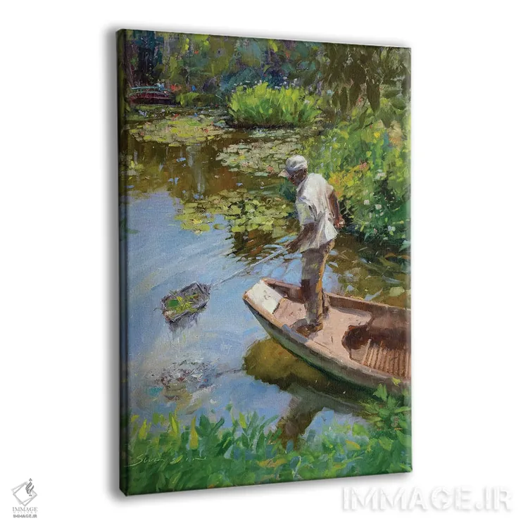 تابلو دکوراتیو کارگر حوضچه نیلوفر آبی مونه اثر جیمز سوآنسون - نمای پرسپکتیو محصول